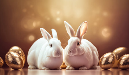 Gold Easter cute rabbit egg symbol holiday background. easter bunny bunny Generated AIの素材