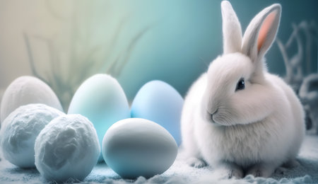 Blue Easter cute rabbit egg symbol holiday background. easter bunny colorful Generated AIの素材