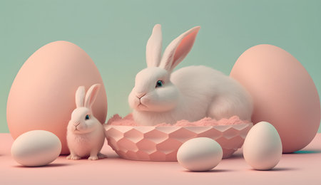 Pink Easter cute rabbit egg symbol holiday background. pet Generated AIの素材
