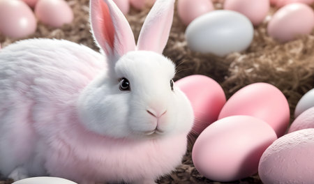 Pink Easter cute rabbit egg symbol holiday background. beautiful nature Generated AIの素材