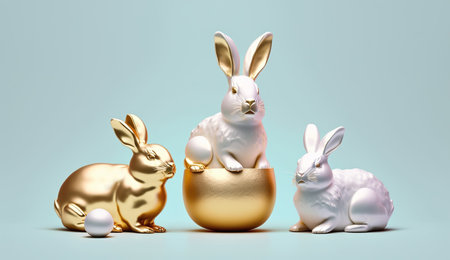Gold Easter cute rabbit egg symbol holiday background. pet bunny Generated AIの素材