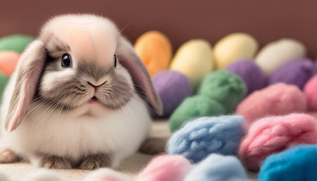 Rainbow colored Easter cute rabbit egg symbol holiday background. colorful bunny Generated AIの素材