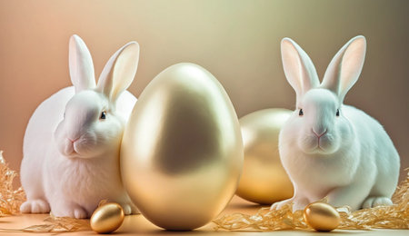 Gold Easter cute rabbit egg symbol holiday background. easter eggs Generated AIの素材
