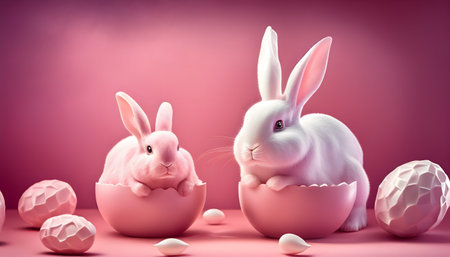 Pink Easter cute rabbit egg symbol holiday background. easter eggs spring. Generated AIの素材