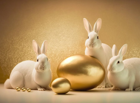 Gold Easter cute rabbit egg symbol holiday background. spring beautiful Generated AIの素材