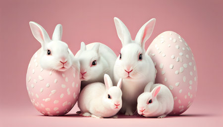 Pink Easter cute rabbit egg symbol holiday background. animal easter bunny. Generated AIの素材