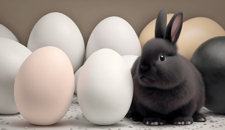 Black Easter cute rabbit egg symbol holiday background. colorful pet Generated AIの素材