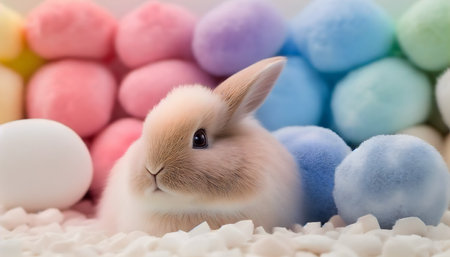 Rainbow colored Easter cute rabbit egg symbol holiday background. colorful hare Generated AIの素材