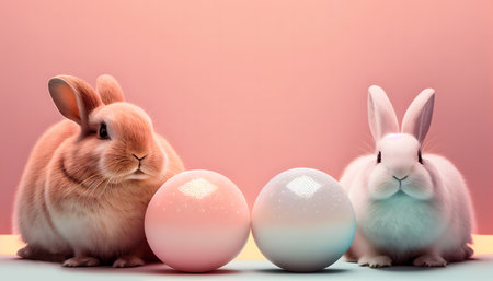 Pink Easter cute rabbit egg symbol holiday background. bunny little. Generated AIの素材