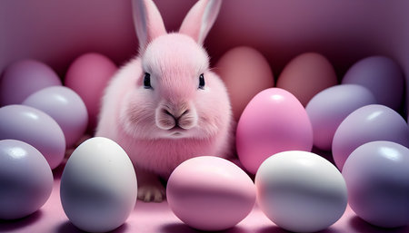 Pink Easter cute rabbit egg symbol holiday background. young easter bunny Generated AIの素材
