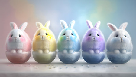 Rainbow colored Easter cute rabbit egg symbol holiday background. easter bunny little Generated AIの素材