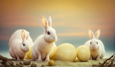 Gold Easter cute rabbit egg symbol holiday background. little spring Generated AIの素材