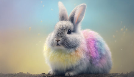 Rainbow colored Easter cute rabbit egg symbol holiday background. young spring Generated AIの素材
