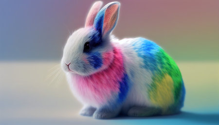 Rainbow colored Easter cute rabbit egg symbol holiday background. pet spring Generated AIの素材