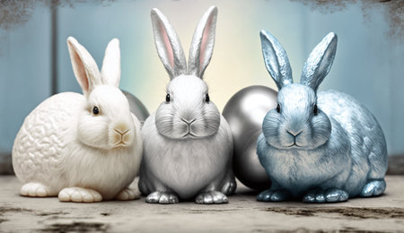 Silver Easter cute rabbit egg symbol holiday background. bunny colorful Generated AIの素材