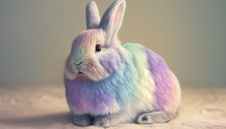 Rainbow colored Easter cute rabbit egg symbol holiday background. spring easter bunny Generated AIの素材