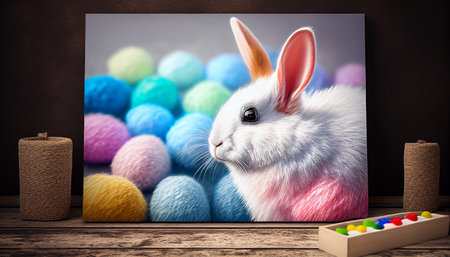 Rainbow colored Easter cute rabbit egg symbol holiday background. hare nature Generated AIの素材