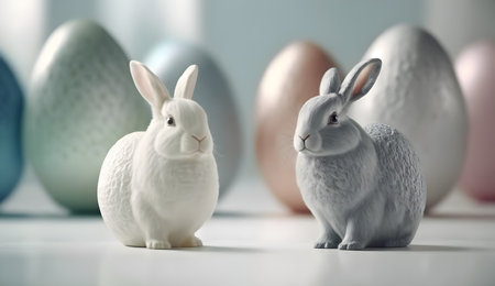 Silver Easter cute rabbit egg symbol holiday background. hare Generated AIの素材