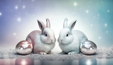 Silver Easter cute rabbit egg symbol holiday background. nature Generated AIの素材