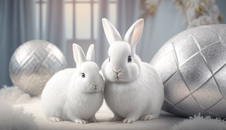 Silver Easter cute rabbit egg symbol holiday background. bunny colorful Generated AIの素材