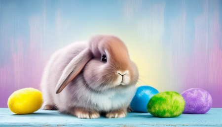 Rainbow colored Easter cute rabbit egg symbol holiday background. hare colorful Generated AIの素材