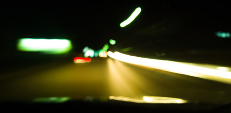 Bokeh View from Driver Seat at Nightの写真素材