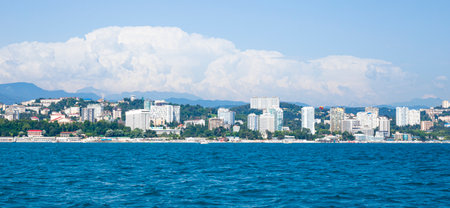 Panorama of the city of Sochi, view from the sea, banner for website. Sochi, 08.07.2021のeditorial素材