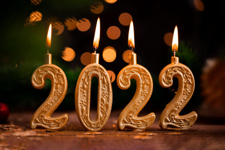 Advent candles in the form of numbers 2022. Cards for New Year and Christmas 2022. High quality...