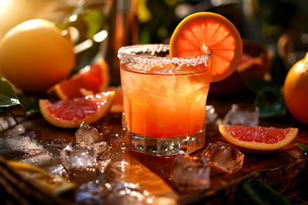 Refreshing summer cocktail with grapefruit and ice. High quality photoの素材