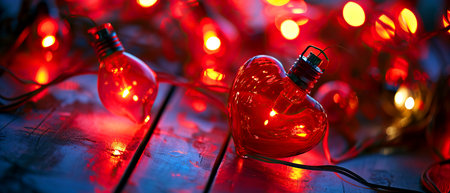 Red glass diode lamp heart, card for Valentine's Day. High quality photoの素材