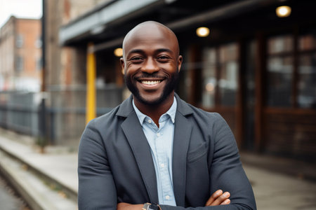 Attractive black man wearing shirt, young businessman smiling. High quality photoの素材