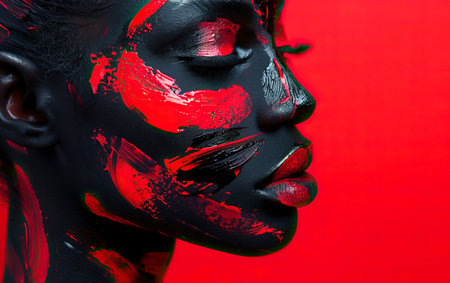Striking Face Art Featuring Bold and Captivating Colors Along with Intricate Patternsの素材