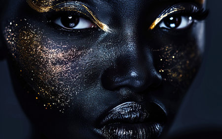 Striking Face Art Featuring Bold and Captivating Colors Along with Intricate Patternsの素材