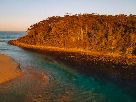 Aerial photography of Narrawallee Inlet, south cost Sydney, News South Wales, Australiaの写真素材