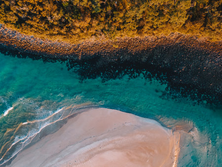 Aerial photography of Narrawallee Inlet, south cost Sydney, News South Wales, Australiaの写真素材