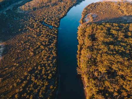 Aerial photography of Narrawallee Inlet, south cost Sydney, News South Wales, Australiaの写真素材