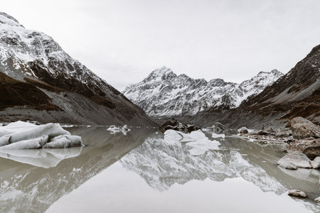 Hooker Glacier in Mount Cook, New Zealandの写真素材