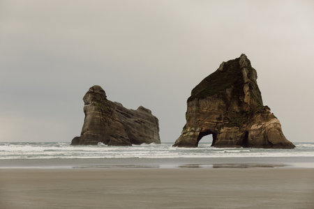 Rock Formation on Wharariki Beach, Golden Bay, New Zealandの写真素材