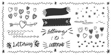 Lettering adornments - ribbons, lines, hearts, leaves, arrows, splash.のイラスト素材
