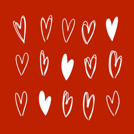 Hand drawn modern cute red hearts in different ways.のイラスト素材