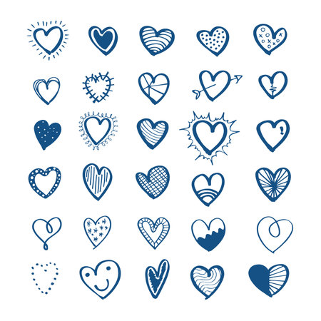 Hand drawn cute vector hearts in different styles.のイラスト素材