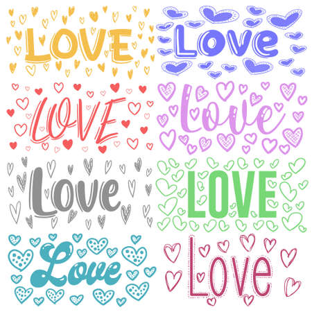 Eight ways to write love. Different styles and colors.のイラスト素材