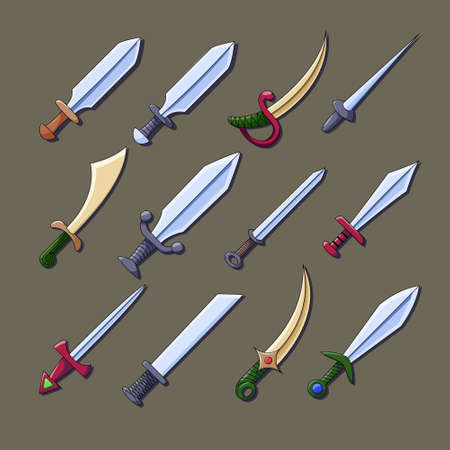 Swords and knives set for games and illustrations. Different types.のイラスト素材