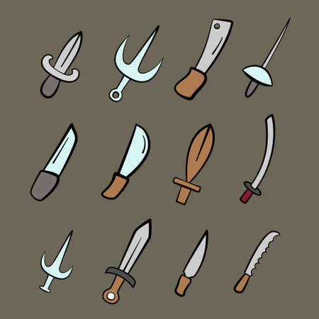 Hand drawn Swords and knives collection. Different types. Perfect for game assets.のイラスト素材