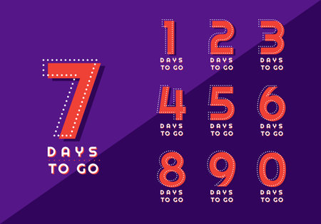 Flashing stickers numbers of days to go. Perfect for announcements and marketing.のイラスト素材