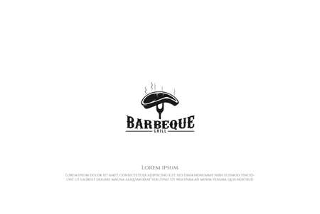 Vintage Retro Barbeque BBQ Barbecue Grill Stamp Logo Design Vectorのイラスト素材