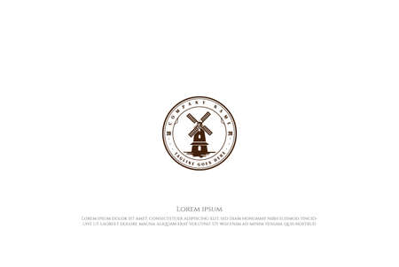 Vintage Retro Windmill Farm Badge Label Logo Design Vectorのイラスト素材