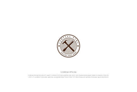 Vintage Crossed Hammer Chisel Carpentry Woodworking Logo Design Vectorのイラスト素材
