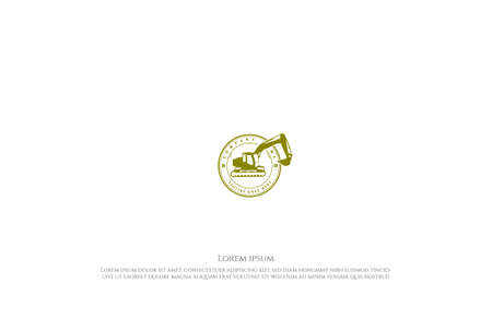 Vintage Retro Mining Backhoe Excavator Logo Design Vectorのイラスト素材