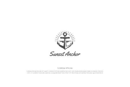 Sunset Sunrise Anchor Boat Ship Navy Nautical Yacht Logo Design Vectorのイラスト素材